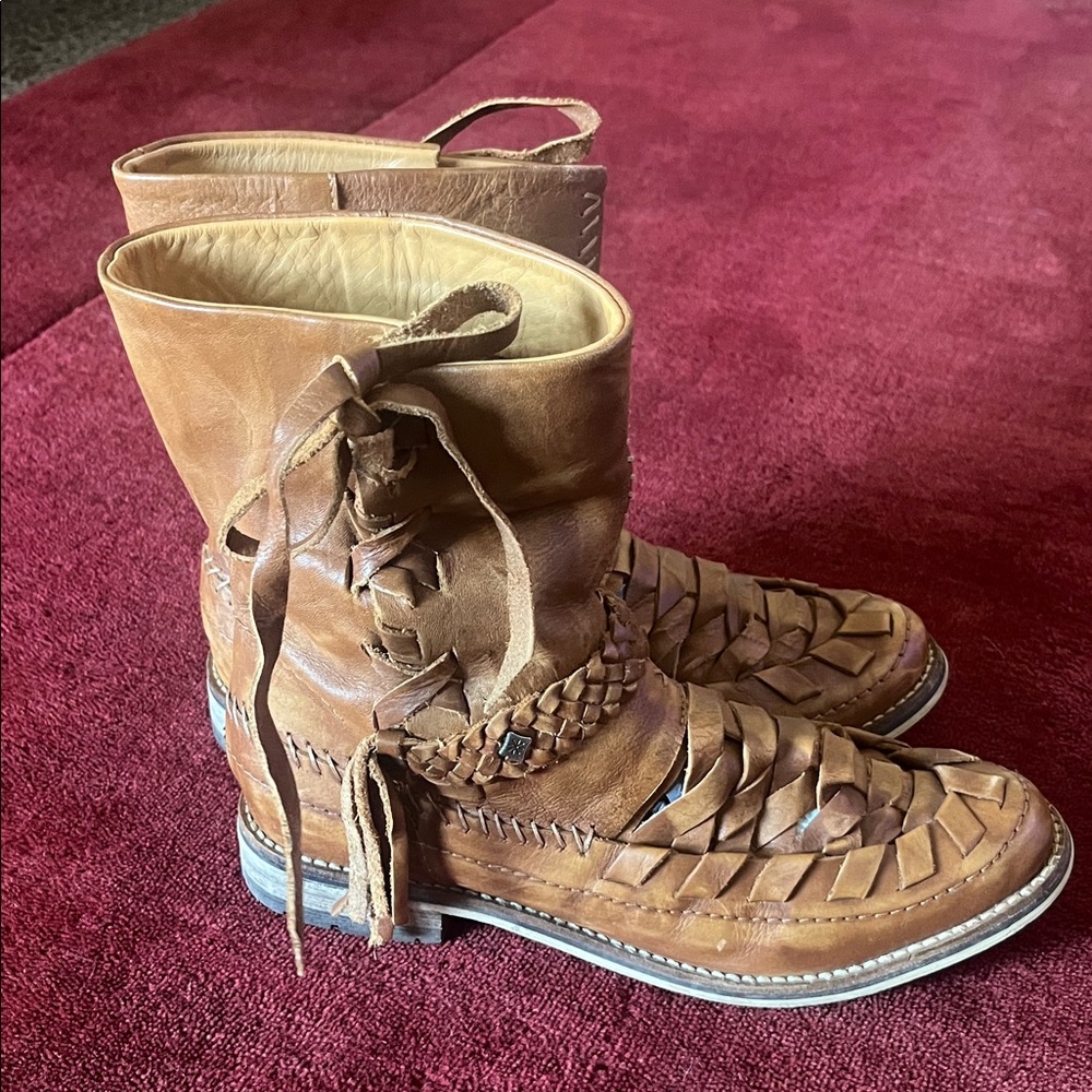 Feud Britannia Woven Leather Lace-Up Ankle Boots - Brown - Picture 3 of 8